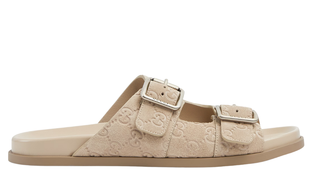 Gucci Men's slide sandal "Oatmeal GG suede" - 