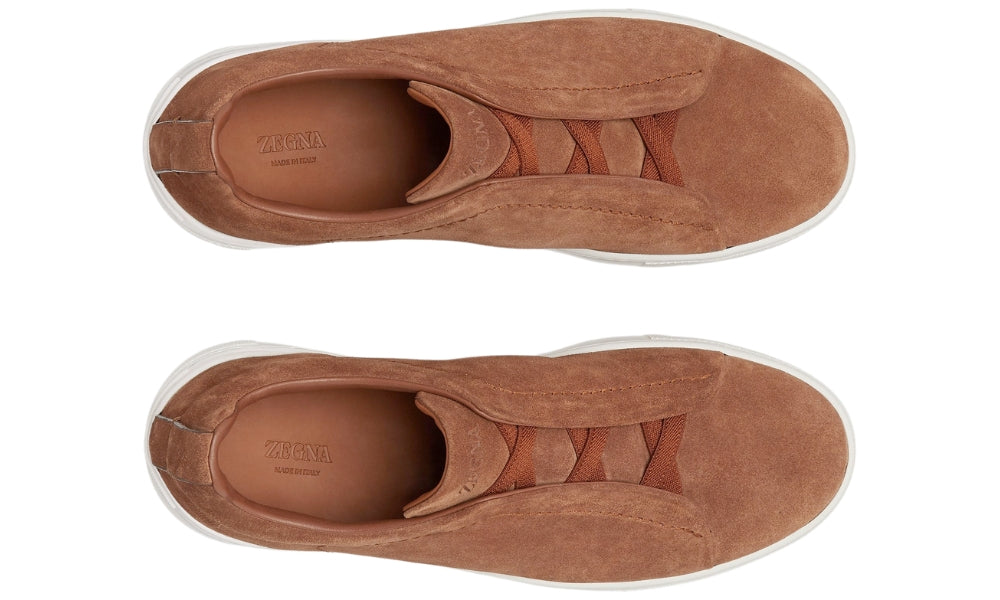 Zegna Triple Stich leather sneakers "Tobacco" - ARABIA LUXURY