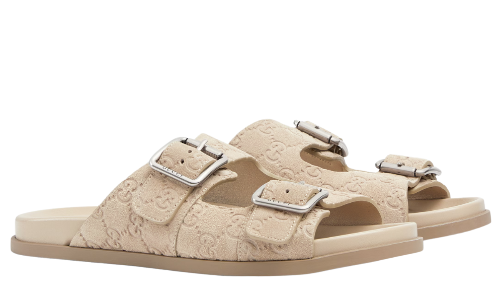 Gucci Men's slide sandal "Oatmeal GG suede" - 