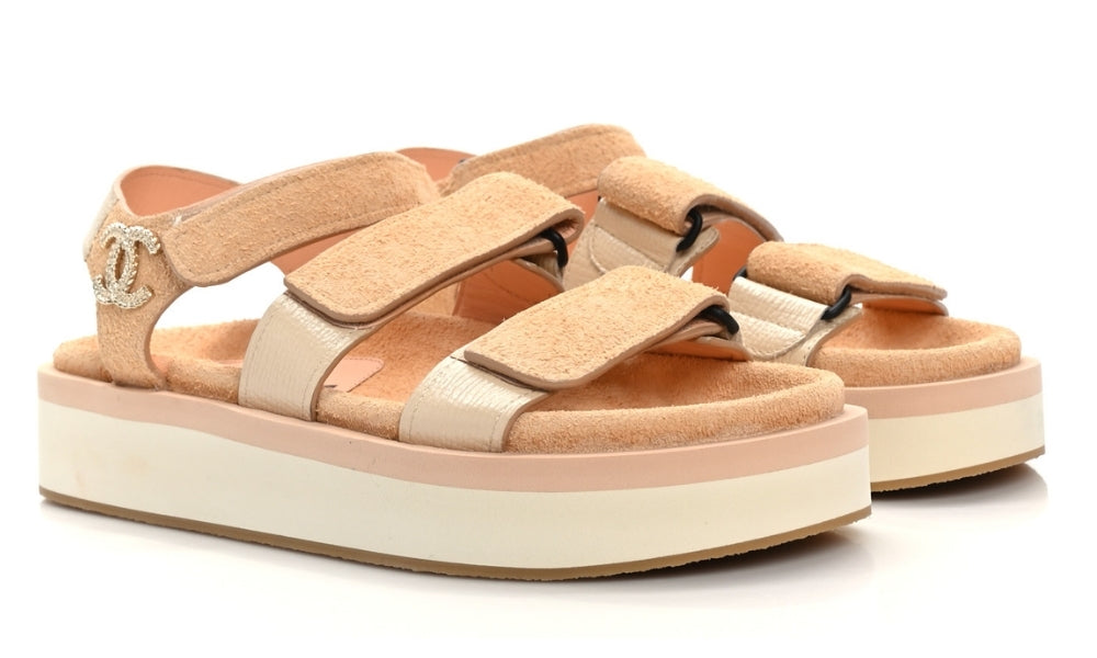 CHANEL Suede Calfskin Velcro "Beige" - ARABIA LUXURY