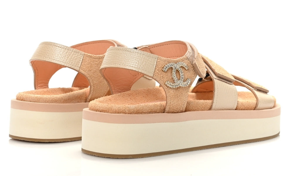 CHANEL Suede Calfskin Velcro "Beige" - ARABIA LUXURY