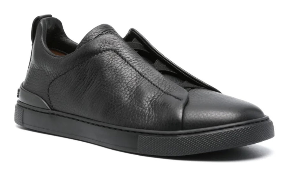 Zegna Triple Stich leather sneakers "Black" - ARABIA LUXURY