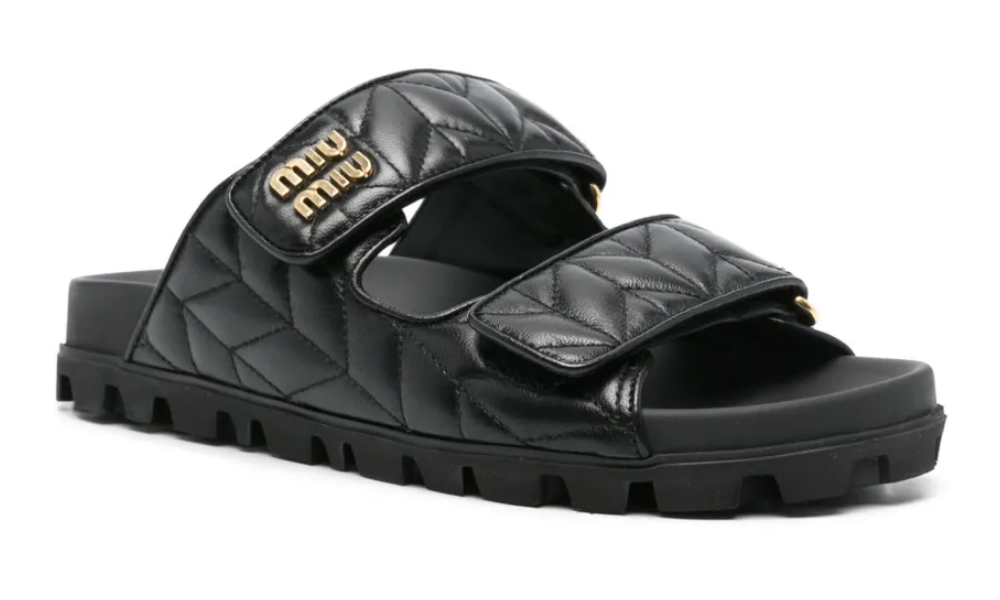 Miu Miu Matelassé Nappa Leather Slides "Black" - 