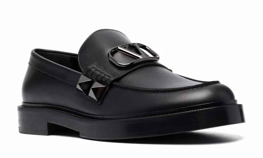 Valentino Garavani Stud Sign Leather Loafers "Black" - 
