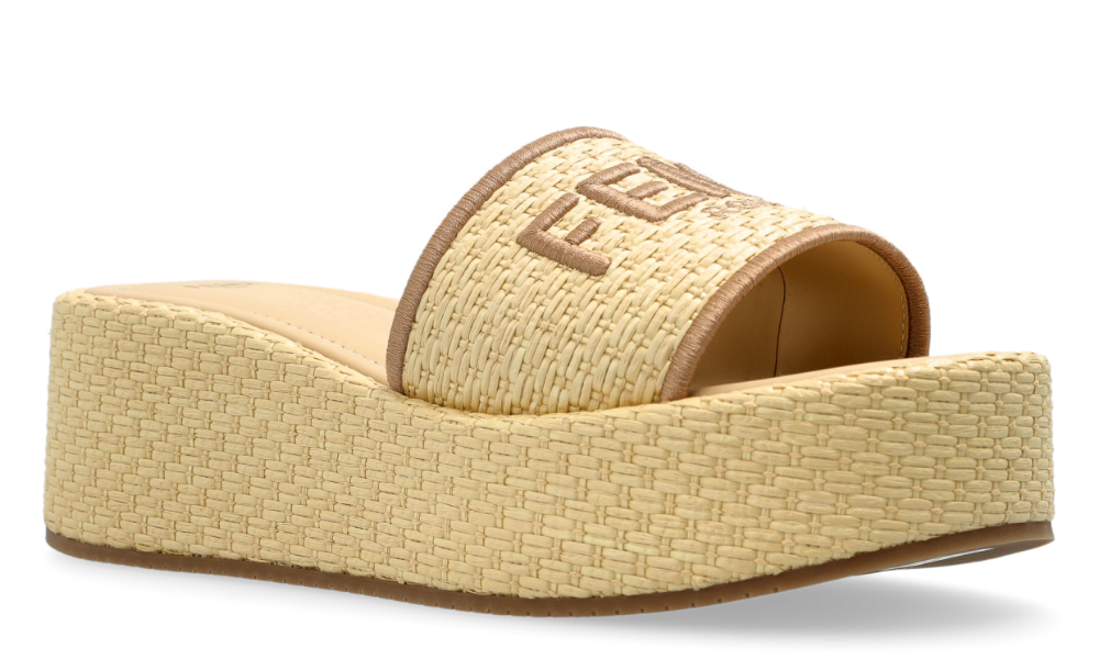 Fendi Sunshine Beige Raffia Flatform Slides -