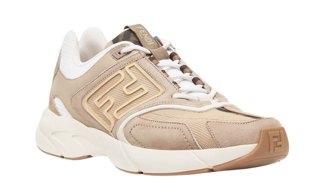 Fendi faster training shoes Beige nubuck leather low-top shoes - ARABIA LUXURY