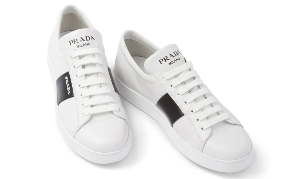 Prada brushed leather sneakers 'White Black' - ARABIA LUXURY