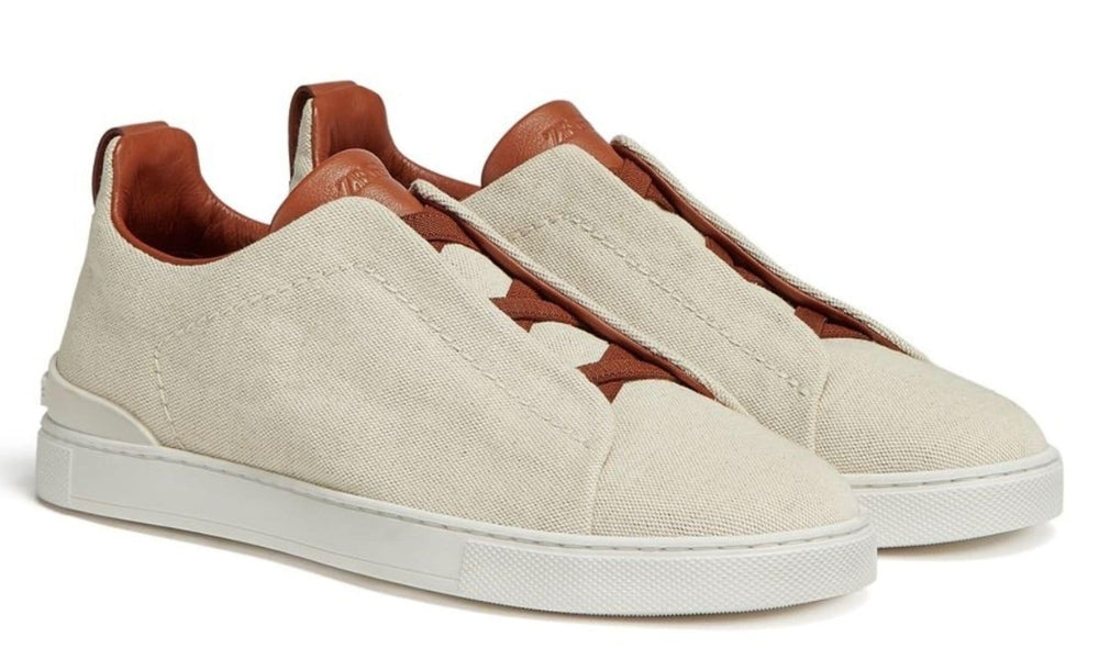 Zegna Triple Stitch canvas sneakers "Egg shell" - ARABIA LUXURY