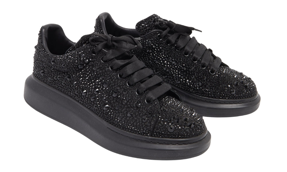 Alexander McQueen oversized Black Crystal Embellished Leather Oversized Sneakers - ARABIA LUXURY