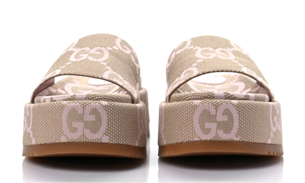 Gucci Platform Slide Sandal 'Jumbo GG - Beige Light Pink' - ARABIA LUXURY