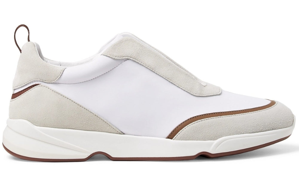 LORO PIANA Modular Walk Aqua Light Leather-trimmed Shell And Suede Sneakers In White - ARABIA LUXURY