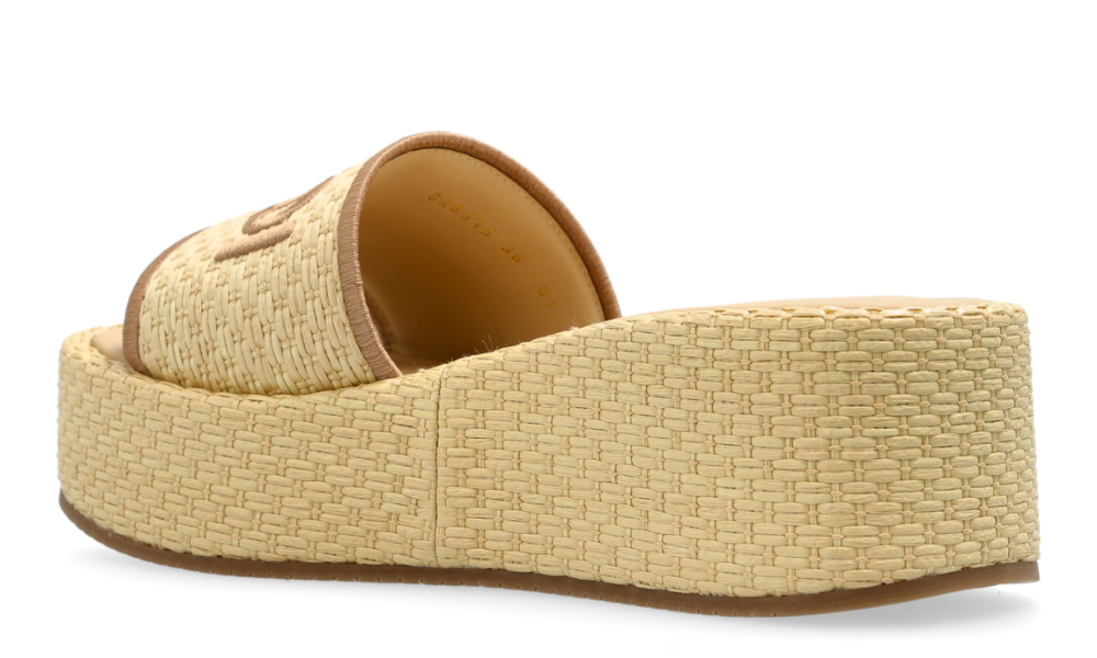 Fendi Sunshine Beige Raffia Flatform Slides -
