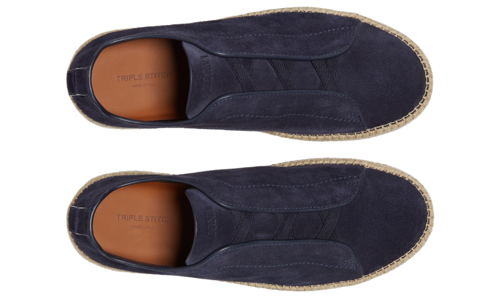 Zegna Suede Triple Stitch Espadrilles "Dark Blue" - 