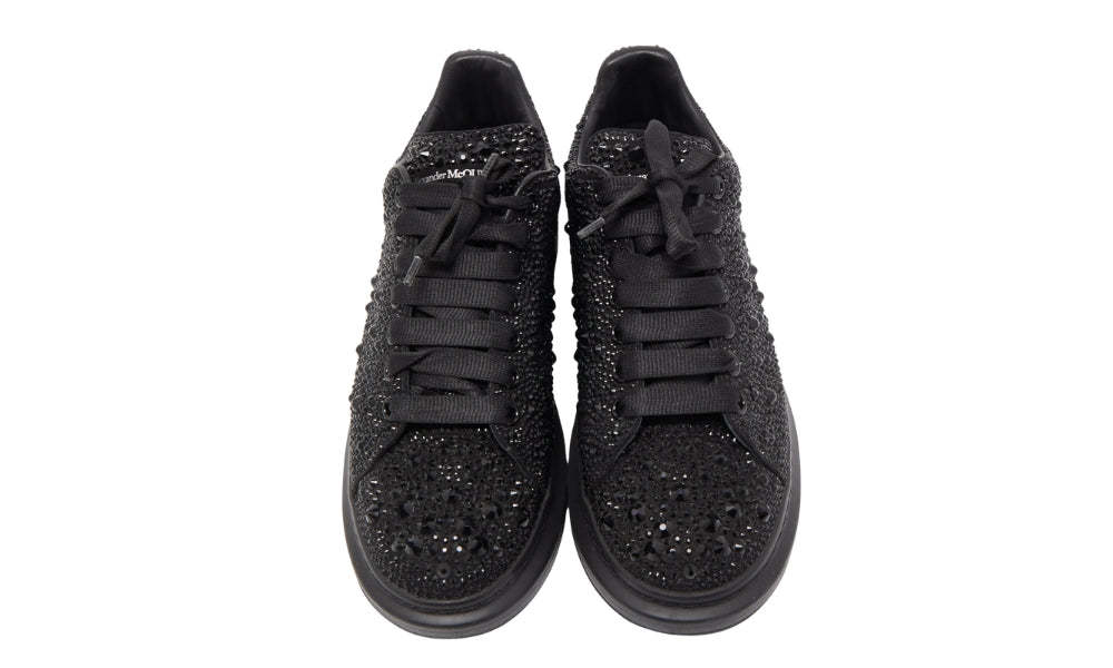 Alexander McQueen oversized Black Crystal Embellished Leather Oversized Sneakers - ARABIA LUXURY