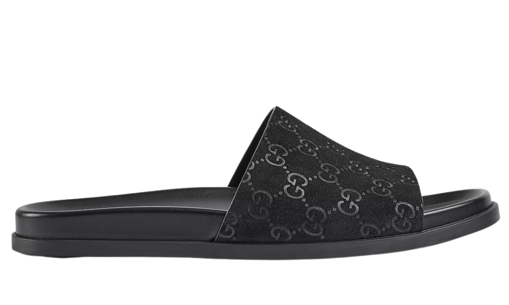 Gucci Men's slide sandal "Black GG suede" - 