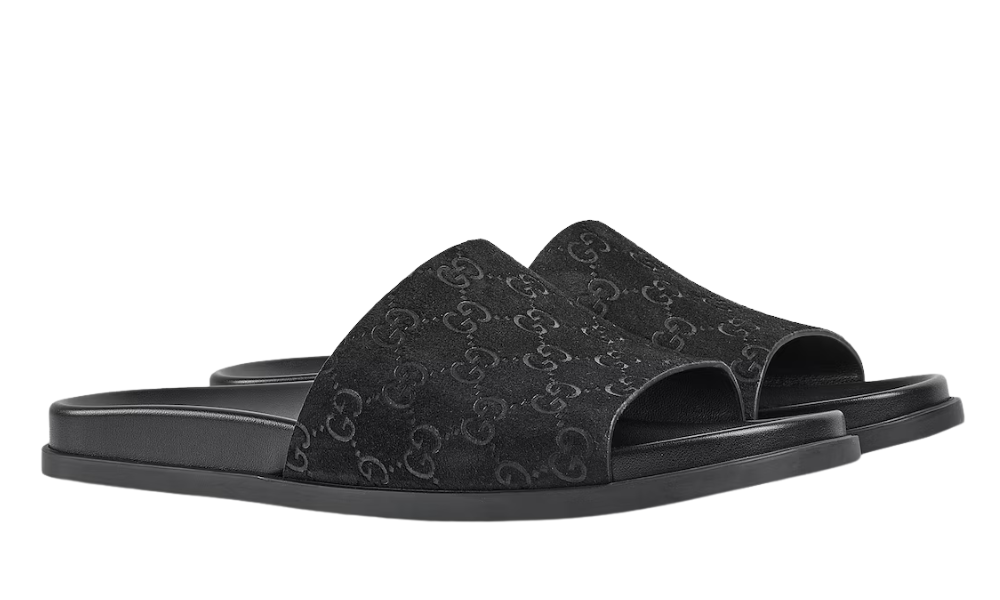 Gucci Men's slide sandal "Black GG suede" - 