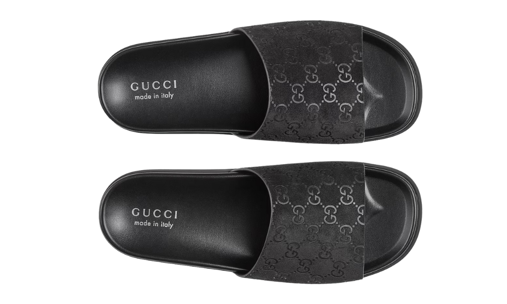 Gucci Men's slide sandal "Black GG suede" - 