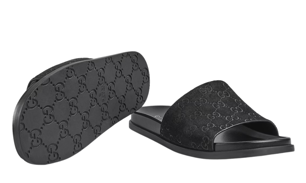 Gucci Men's slide sandal "Black GG suede" - 