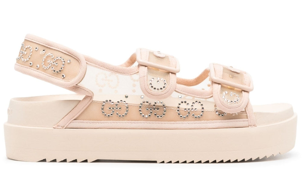 Gucci crystal-embellished monogram-pattern sandals "Blush Beige" - ARABIA LUXURY