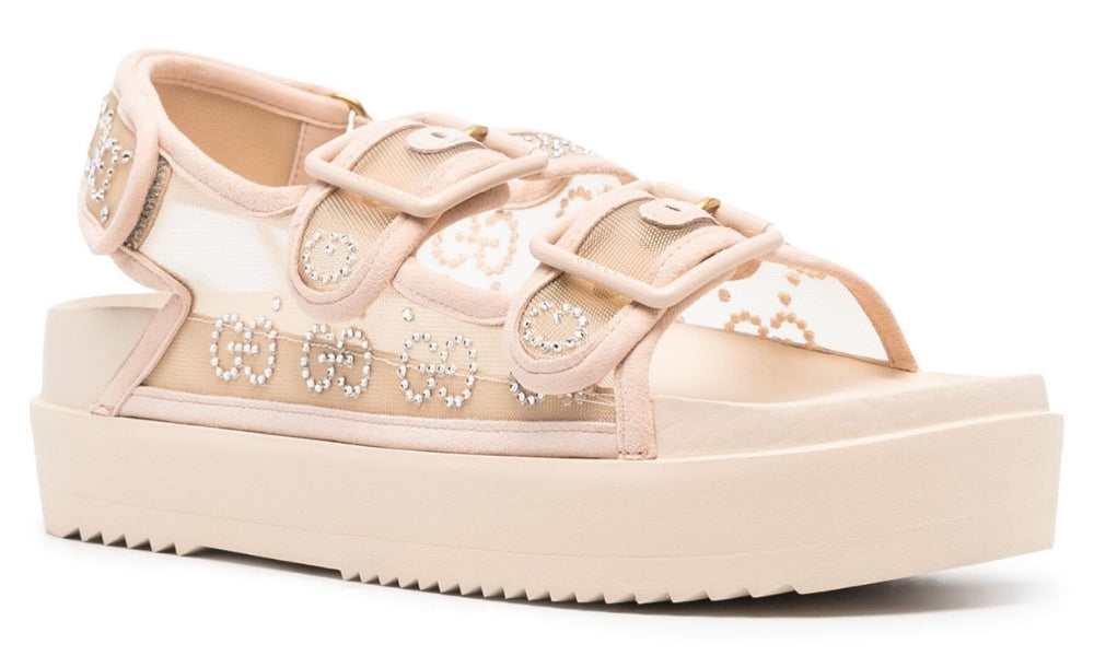 Gucci crystal-embellished monogram-pattern sandals "Blush Beige" - ARABIA LUXURY