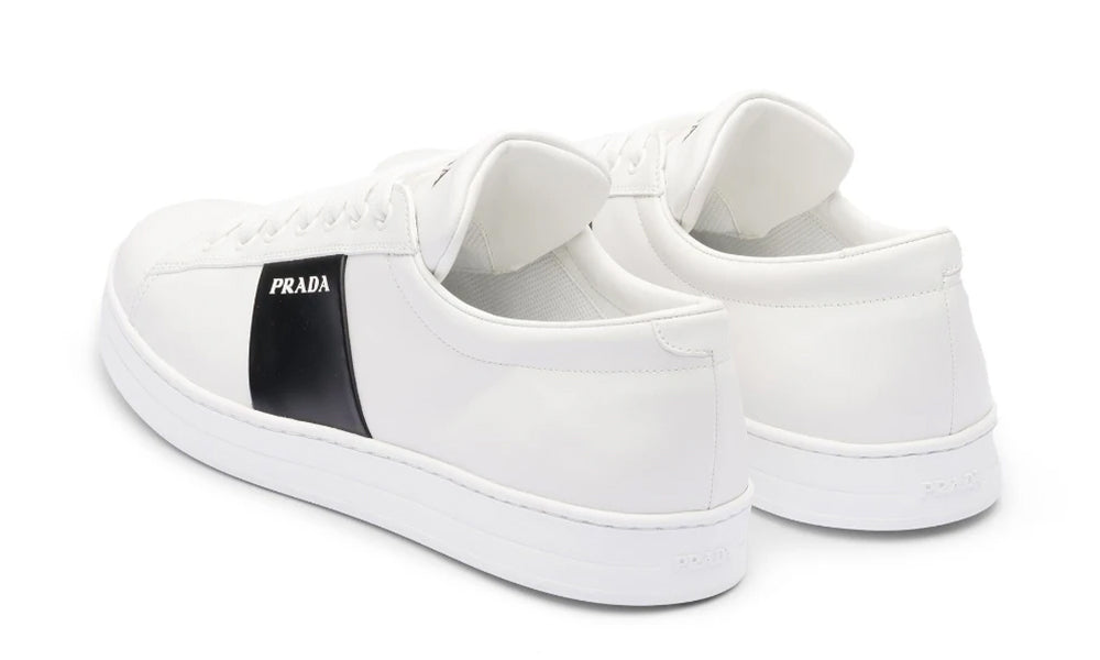 Prada brushed leather sneakers 'White Black' - ARABIA LUXURY