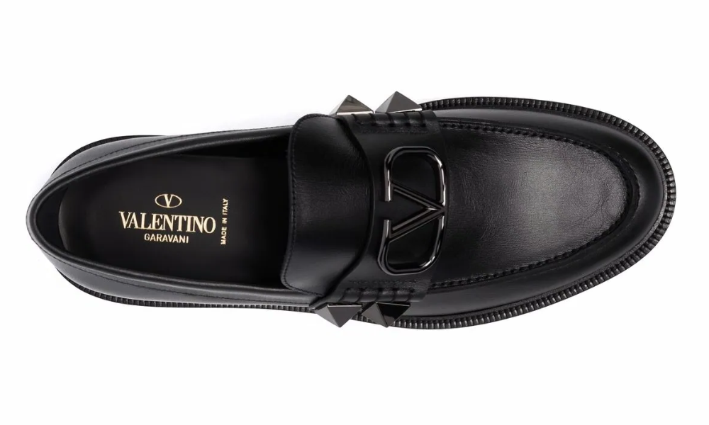 Valentino Garavani Stud Sign Leather Loafers "Black" - 