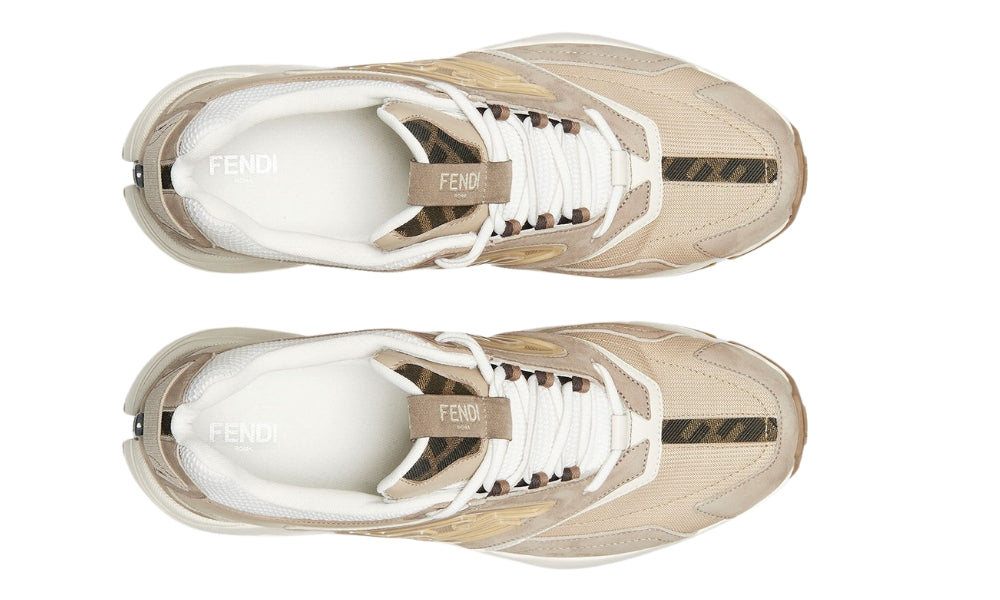 Fendi faster training shoes Beige nubuck leather low-top shoes - ARABIA LUXURY