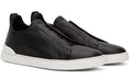 ZEGNA Black Leather Triple Stitch Sneakers - ARABIA LUXURY