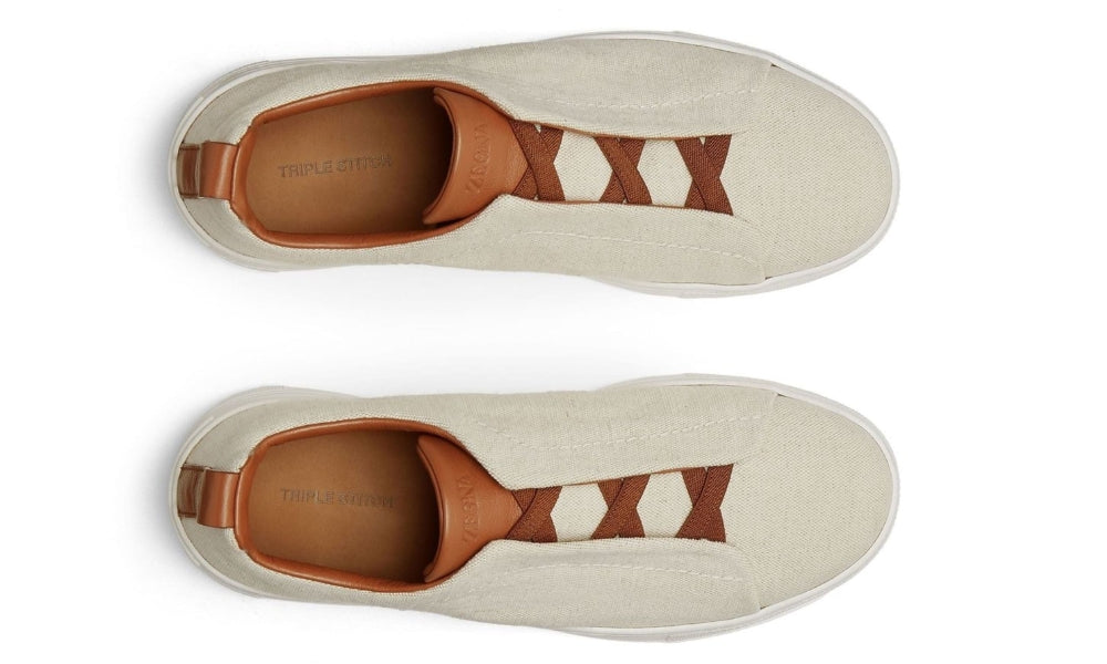 Zegna Triple Stitch canvas sneakers "Egg shell" - ARABIA LUXURY