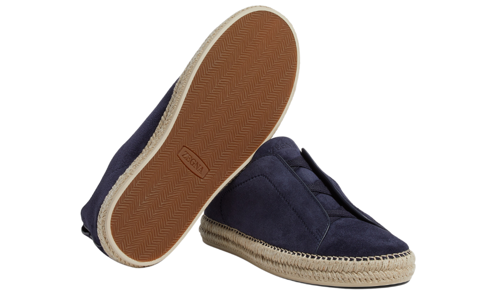 Zegna Suede Triple Stitch Espadrilles "Dark Blue" - 
