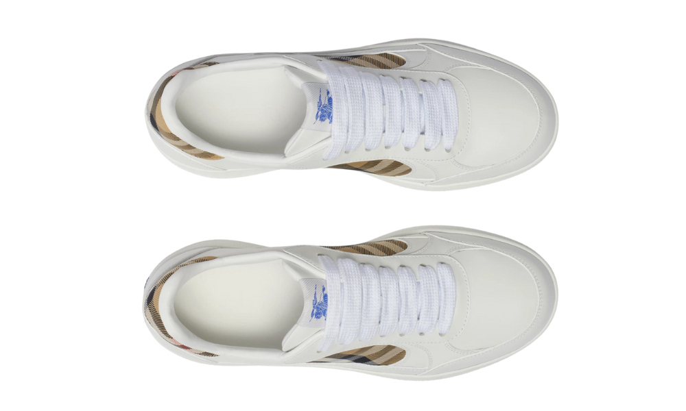 Burberry  Leather and Check Terrace Sneakers  "White Sand" - 