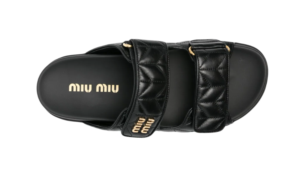 Miu Miu Matelassé Nappa Leather Slides "Black" - 