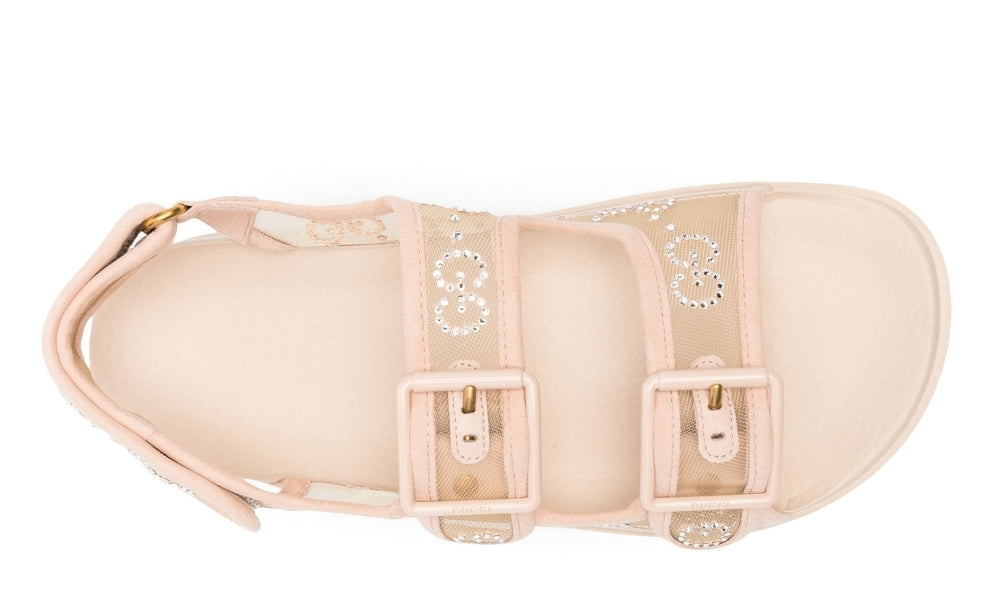 Gucci crystal-embellished monogram-pattern sandals "Blush Beige" - ARABIA LUXURY