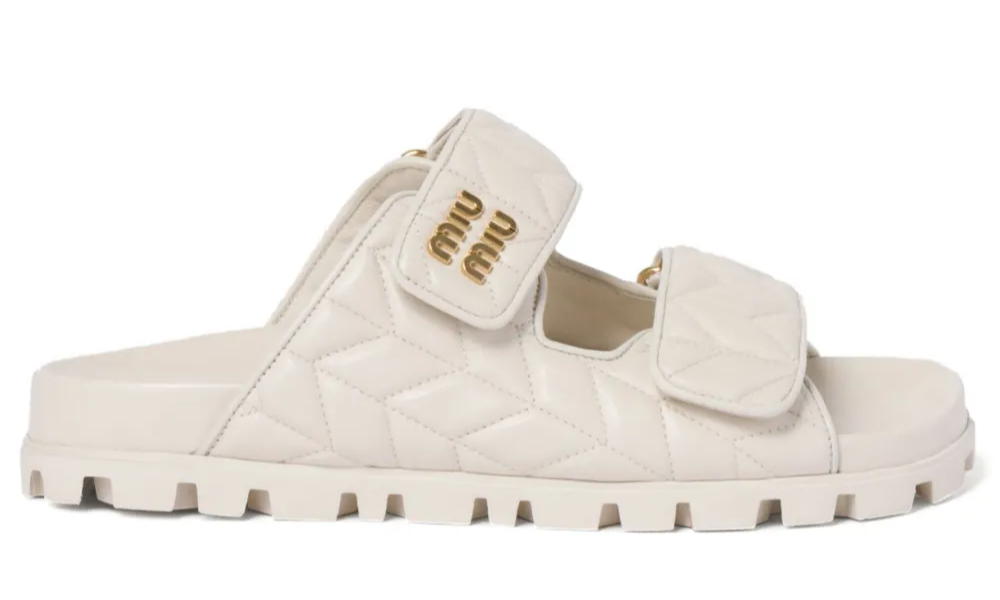 Miu Miu Matelassé Nappa Leather Slides "Optical White" - 