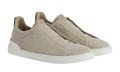 Zegna Light Beige Cotton Linen and Leather Triple Stitch Sneakers -