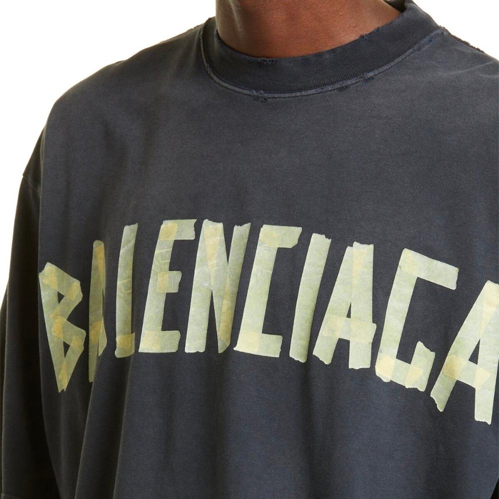 Balenciaga Tape Logo Cotton Graphic T-Shirt - Washed Black