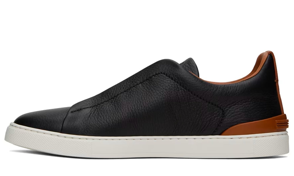 ZEGNA Black & Brown Deerskin Triple Stitch Sneakers - ARABIA LUXURY