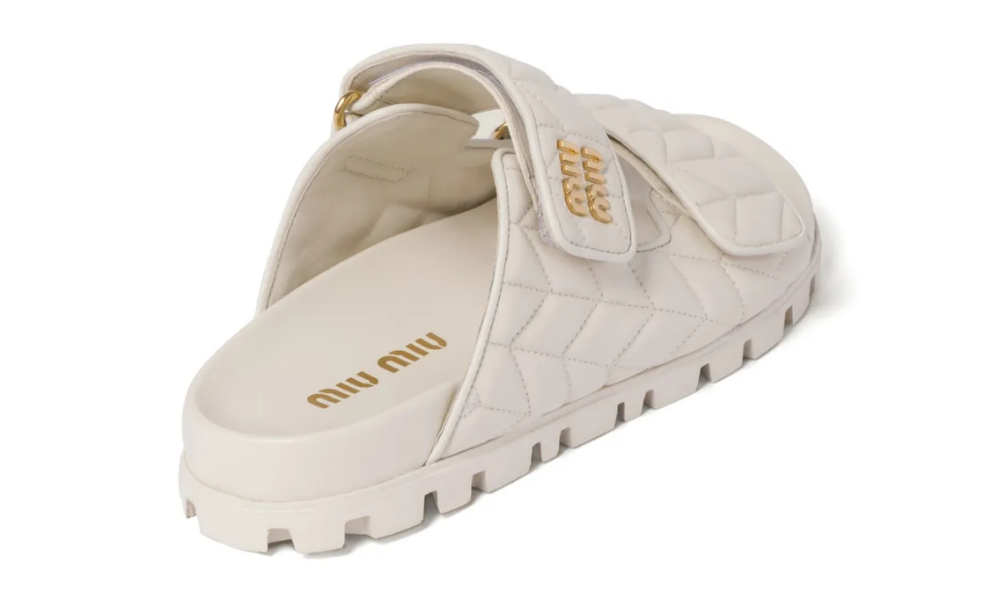 Miu Miu Matelassé Nappa Leather Slides "Optical White" - 