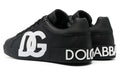 DOLCE & GABBANA Logo Print Leather Lace-up Trainers In Black - ARABIA LUXURY