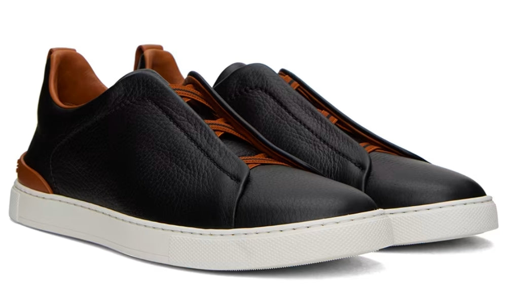 ZEGNA Black & Brown Deerskin Triple Stitch Sneakers - ARABIA LUXURY