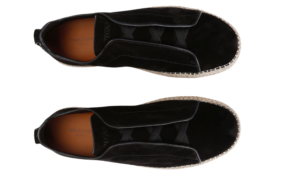 Zegna Suede Triple Stitch Espadrilles "Black" - 