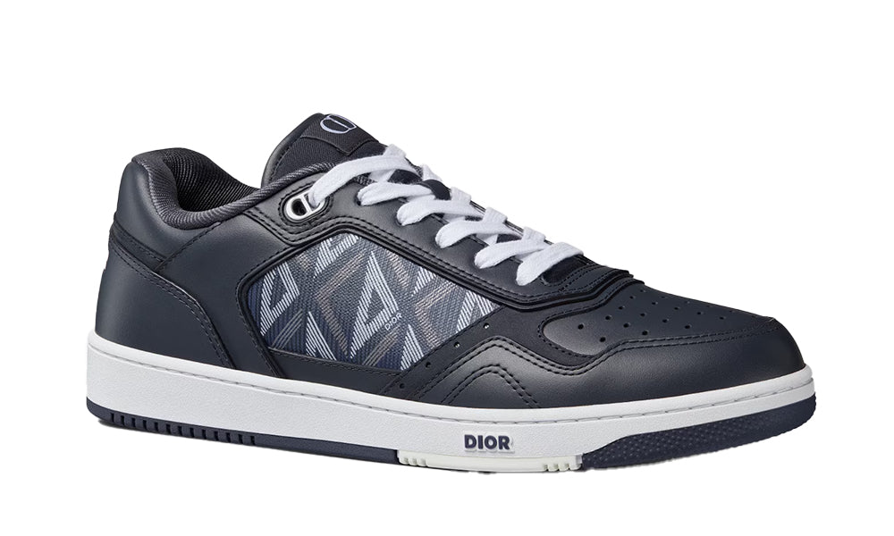 B27 LOW-TOP SNEAKER Navy Blue Smooth Calfskin and CD Diamond Canvas - ARABIA LUXURY