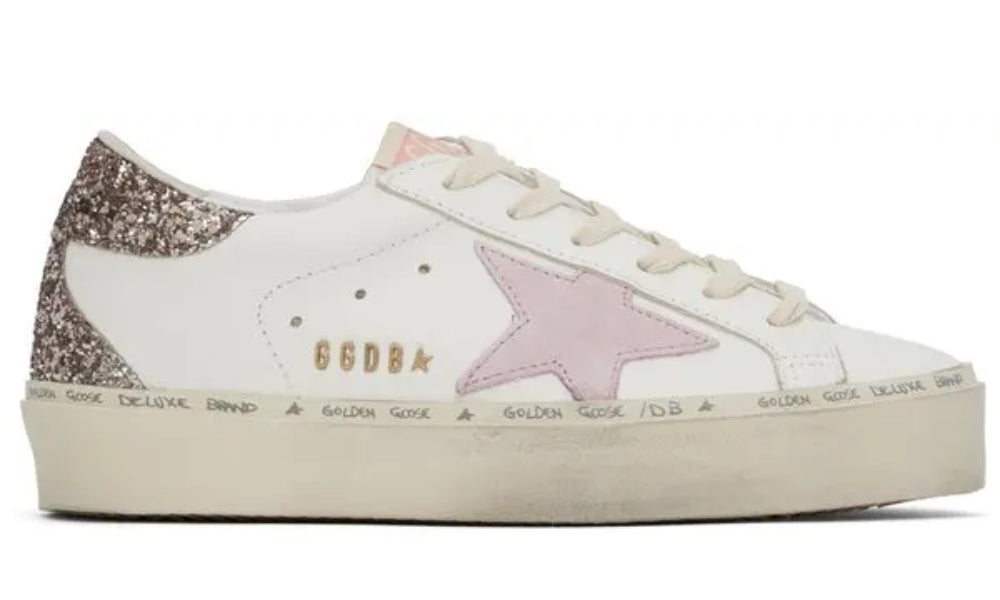 Golden Goose Hi Star 'White Antique Pink Glitter' - ARABIA LUXURY