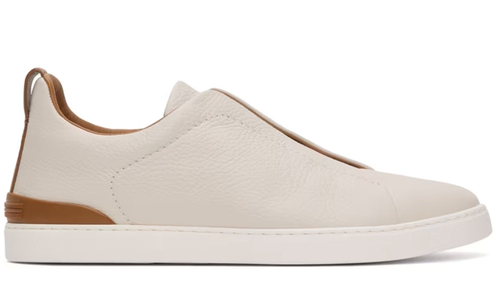 ZEGNA Off-White Deerskin Triple Stitch Sneakers - ARABIA LUXURY