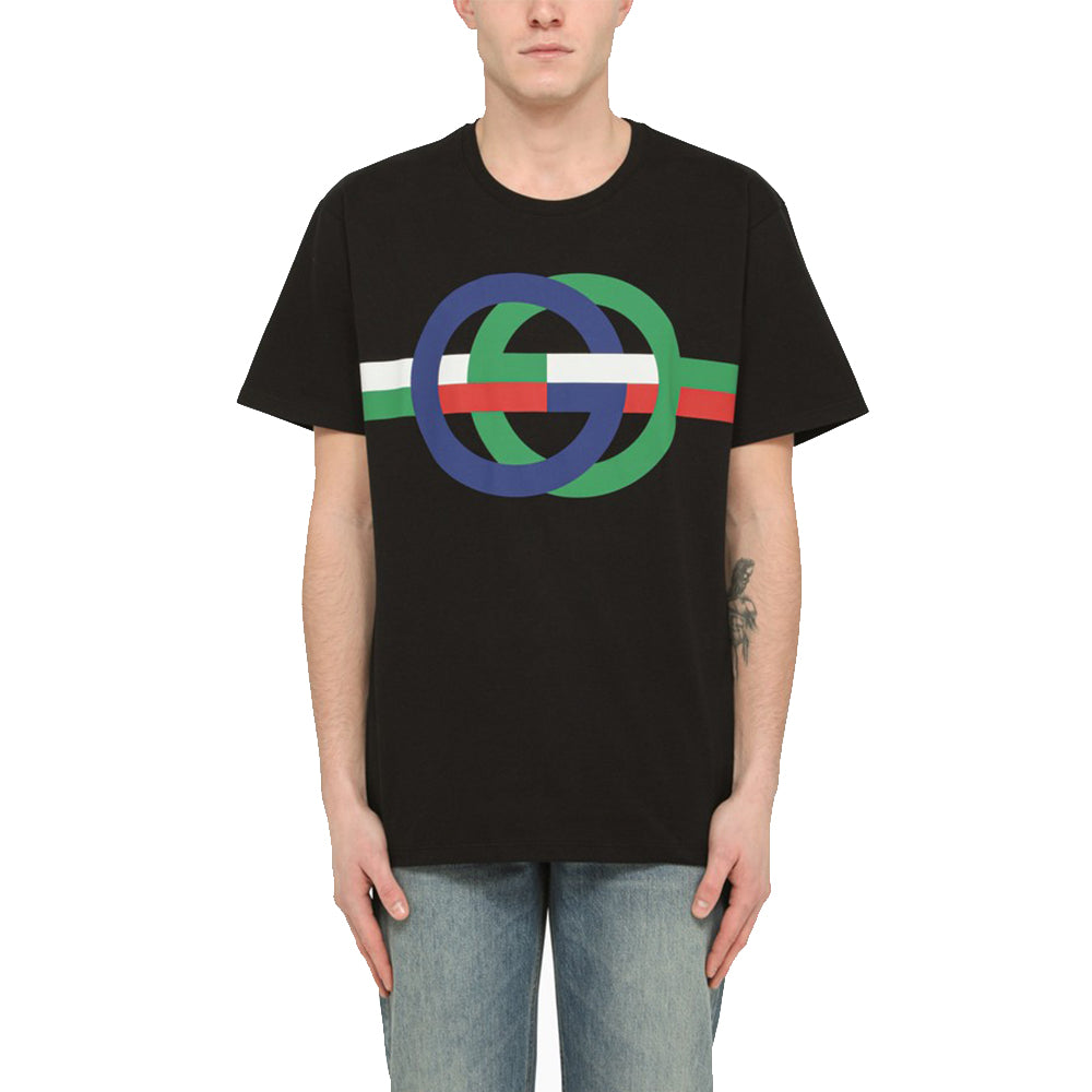 GUCCI Black T-shirt with round GG print
