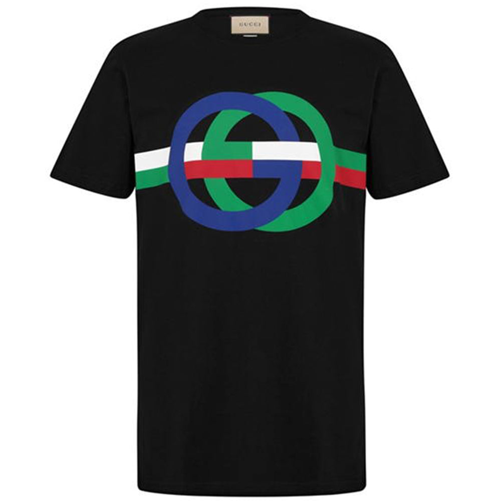 GUCCI Black T-shirt with round GG print