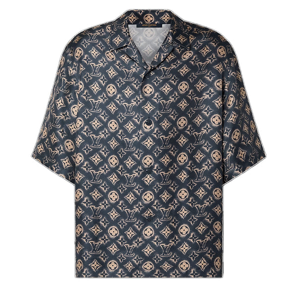 Louis Vuitton Monogram Silk Short-sleeved Shirt Oil. Size XL
