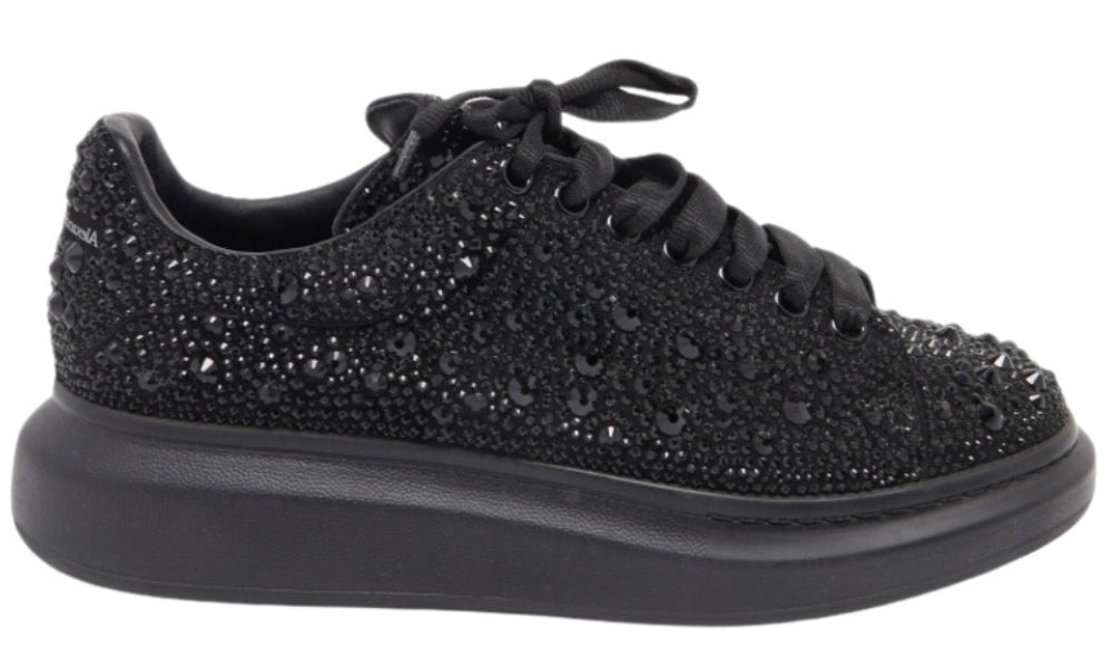 Alexander McQueen oversized Black Crystal Embellished Leather Oversized Sneakers - ARABIA LUXURY