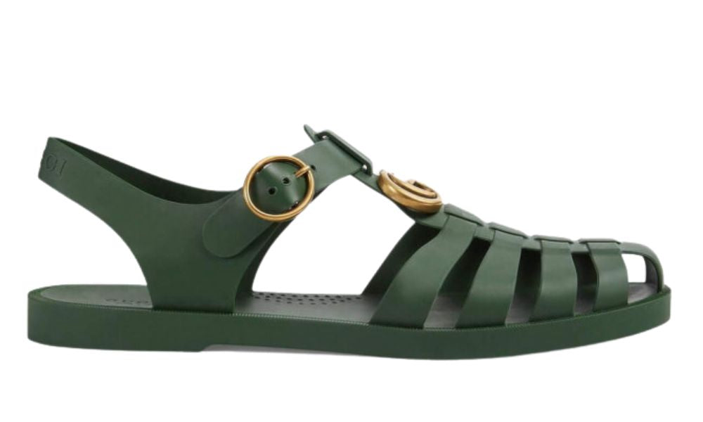 Gucci Rubber Buckle Strap Sandals - Green - ARABIA LUXURT