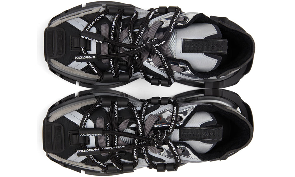 DOLCE & GABBANA Black & Silver Mixed-Materials Space Sneakers - ARABIA LUXURY